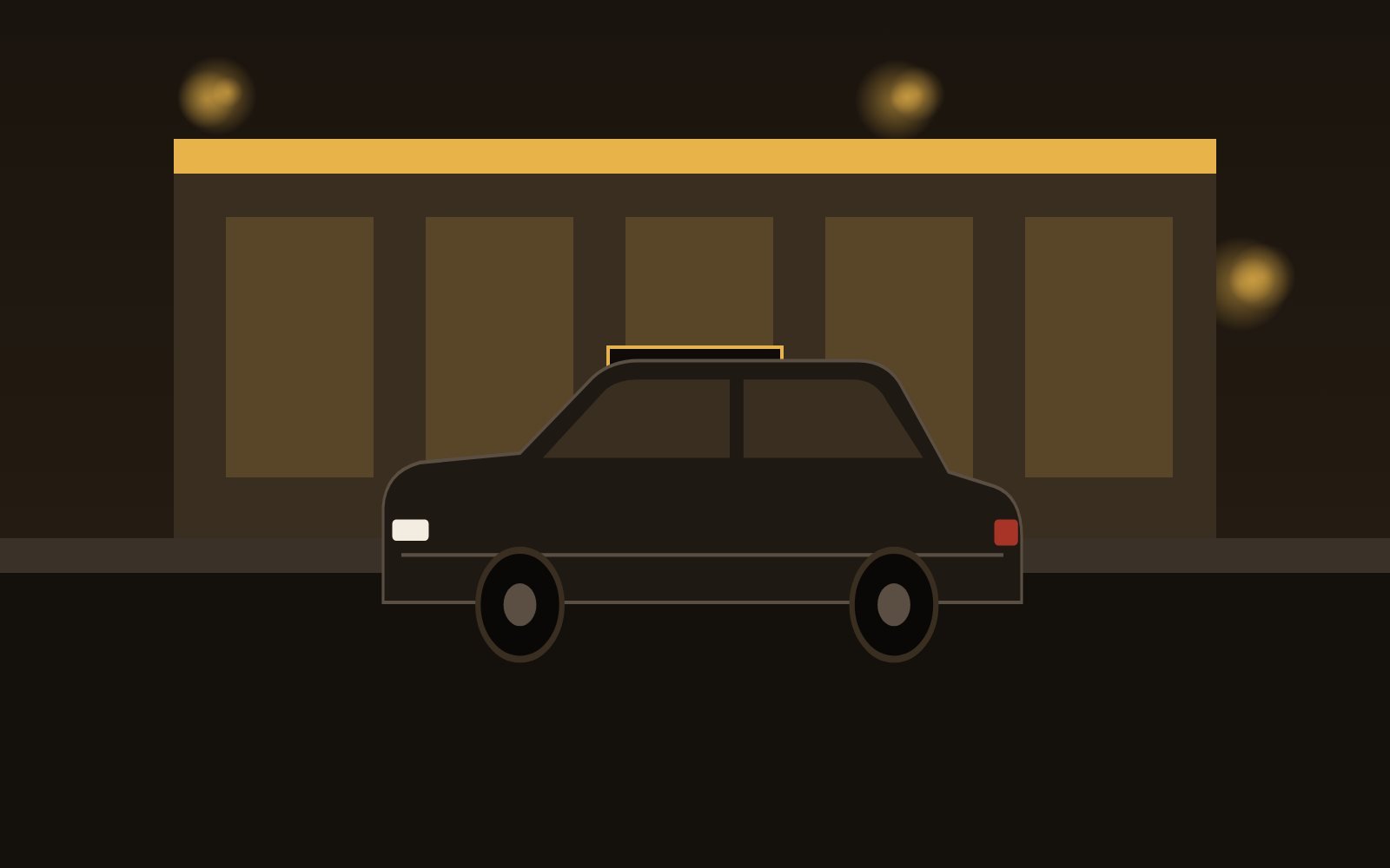 Illustration of a black SUV waiting outside a lit venue at night